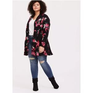 Torrid Black Romantic Floral Twill Fit & Flare Coat Size 3X